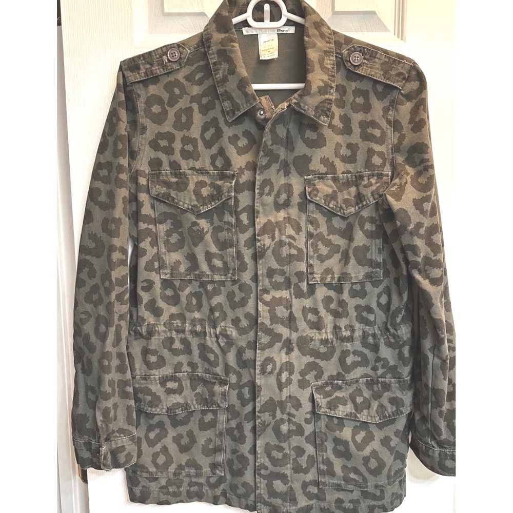 Ellison Womens Leopard Print Utility Jacket Olive Green Cotton Military RJ8170 M